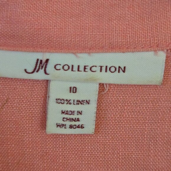 JM Collection 100% Linen Button Front 3/4 Sleeve Coral Blouse Size 10 - Picture 4 of 4